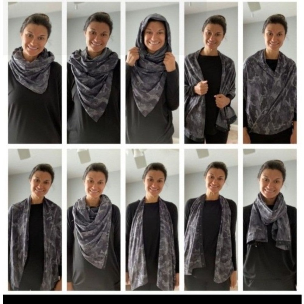 Lululemon Vinyasa Scarf Grey Black Camo Multi-Way Snap Infinity Wrap‎ OS